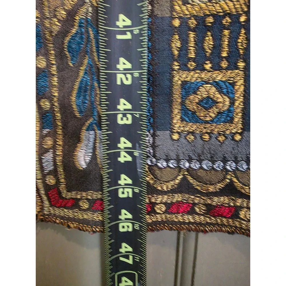 Vintage Woven Tapestry Floral Damask Table Runner Wall Hanging Gold Red Blue